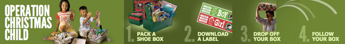 pack a shoe box, label, follow