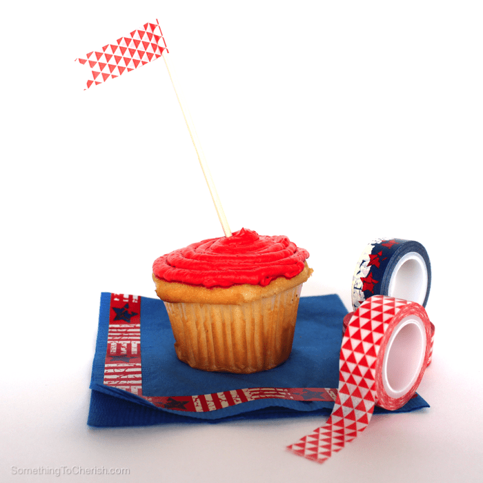 Celebrate the red, white, and blue with a little washi flag in your cupcake.