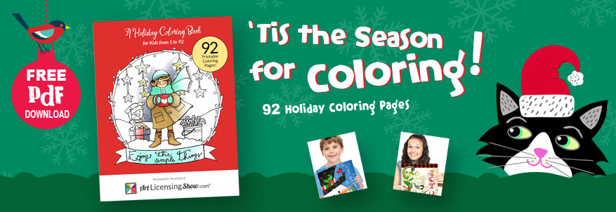 92 free holiday coloring book pages from Art Licensing Show